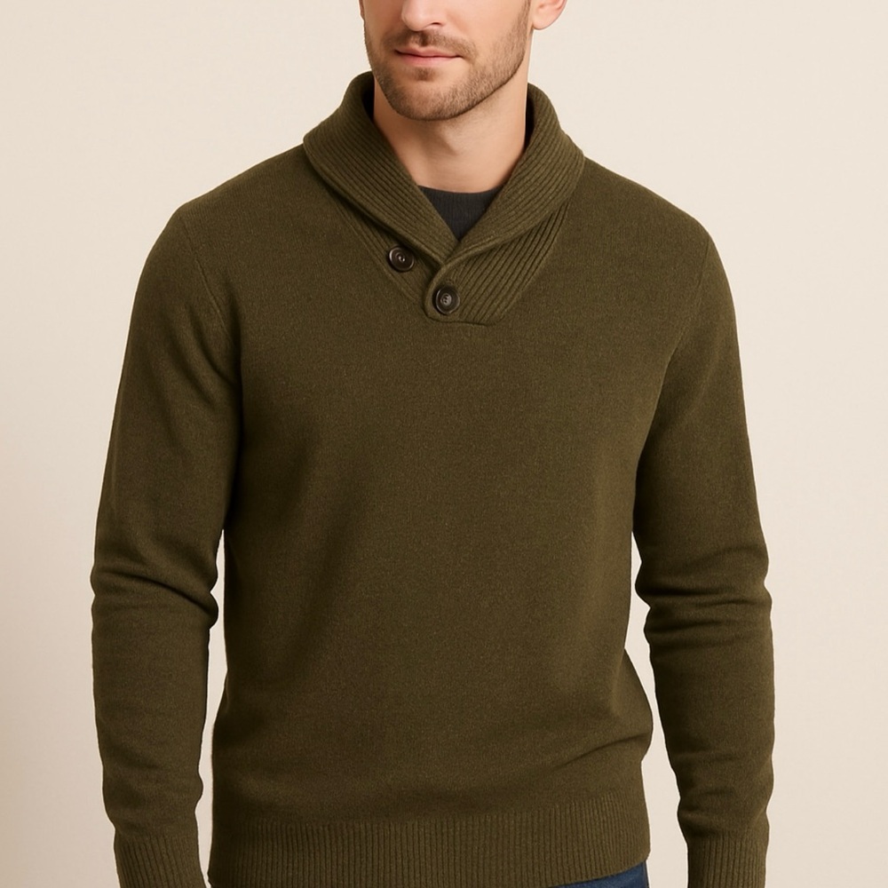 J. Crew Forest Green Lambswool Blend Sweater Shawl-Collar Preppy Men's Medium